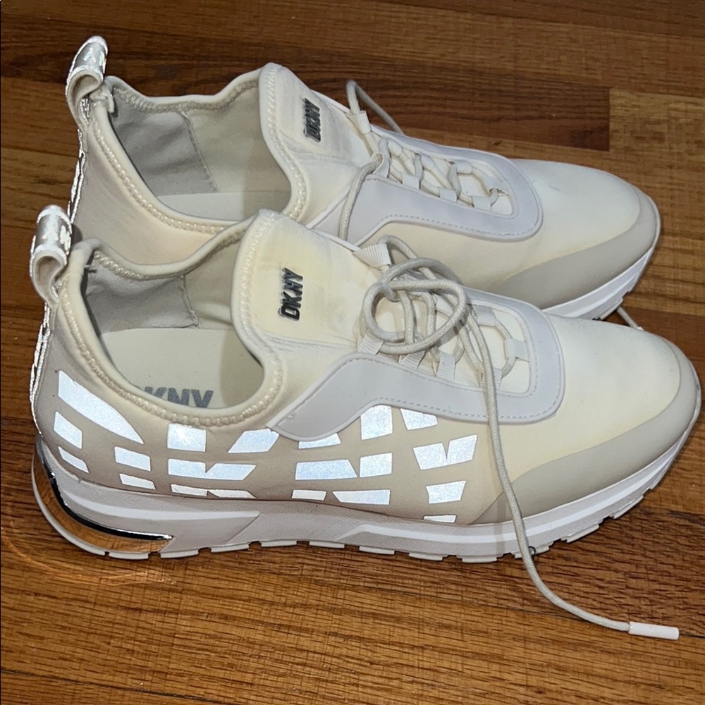 DKNY Beige Sneakers with Metallic Details